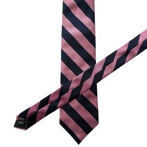 Jos A Bank Executive Collection Silk Tie Pink Navy Stripe 100% Silk Mens Necktie